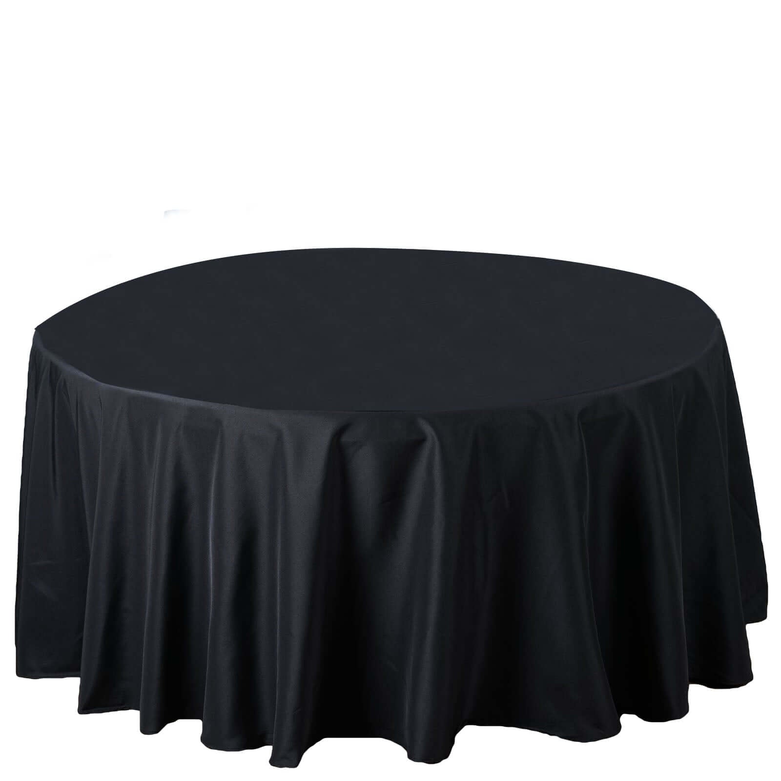 Premium Polyester 120" Round Tablecloth Black - Seamless 220GSM Wrinkle - Resistant Design for Classy Events - Linen Luxes