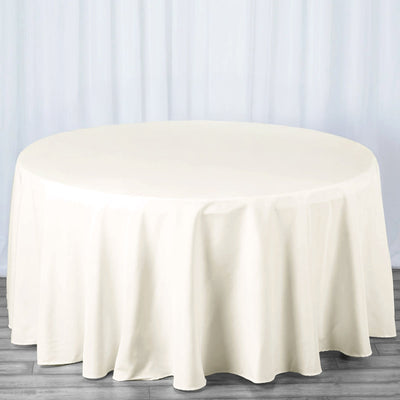 Premium Polyester 120" Round Tablecloth Ivory - Seamless 220GSM Wrinkle - Resistant Design Table Cover - Linen Luxes