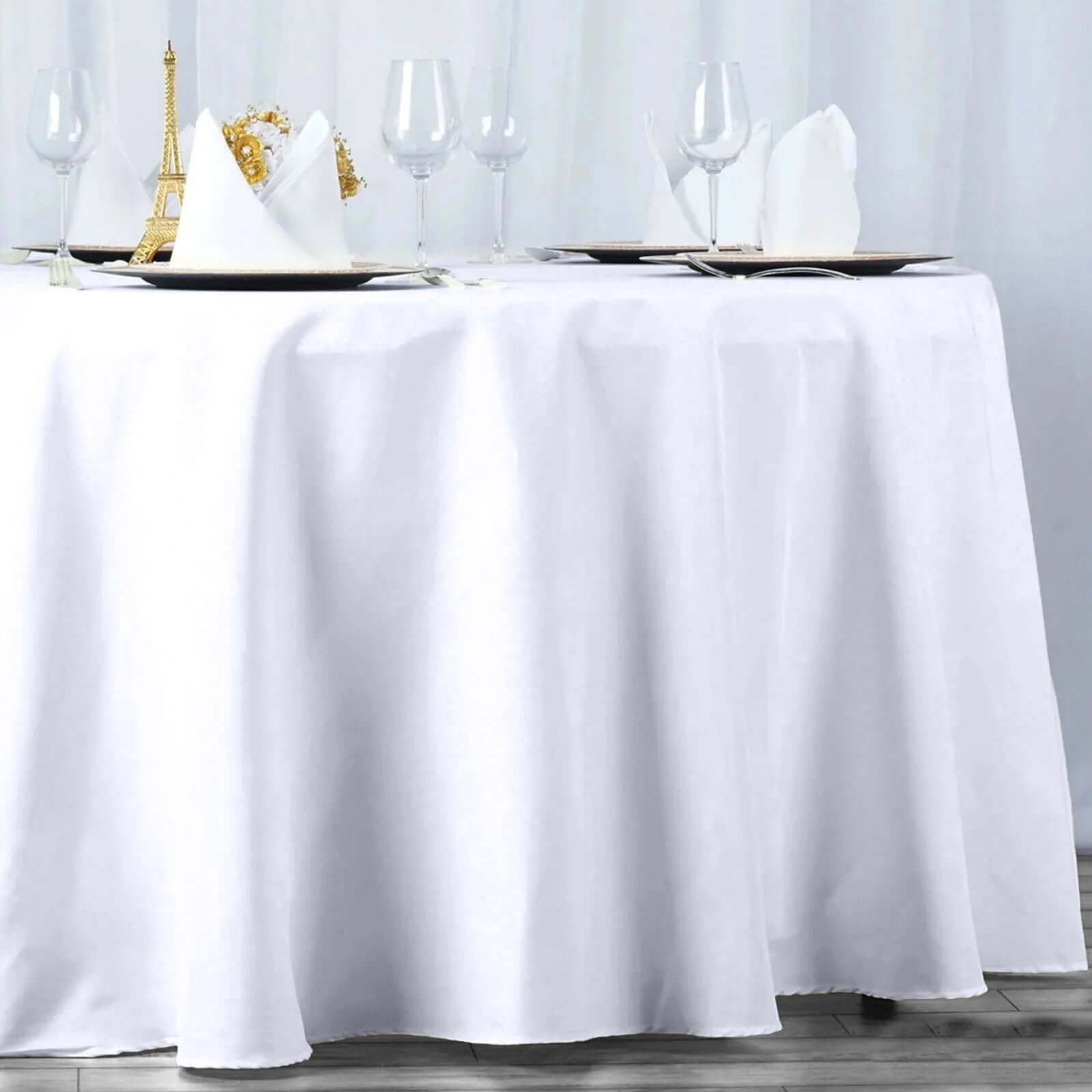 Premium Polyester 120" Round Tablecloth White - Seamless 220GSM Wrinkle - Resistant Design for Classy Events - Linen Luxes