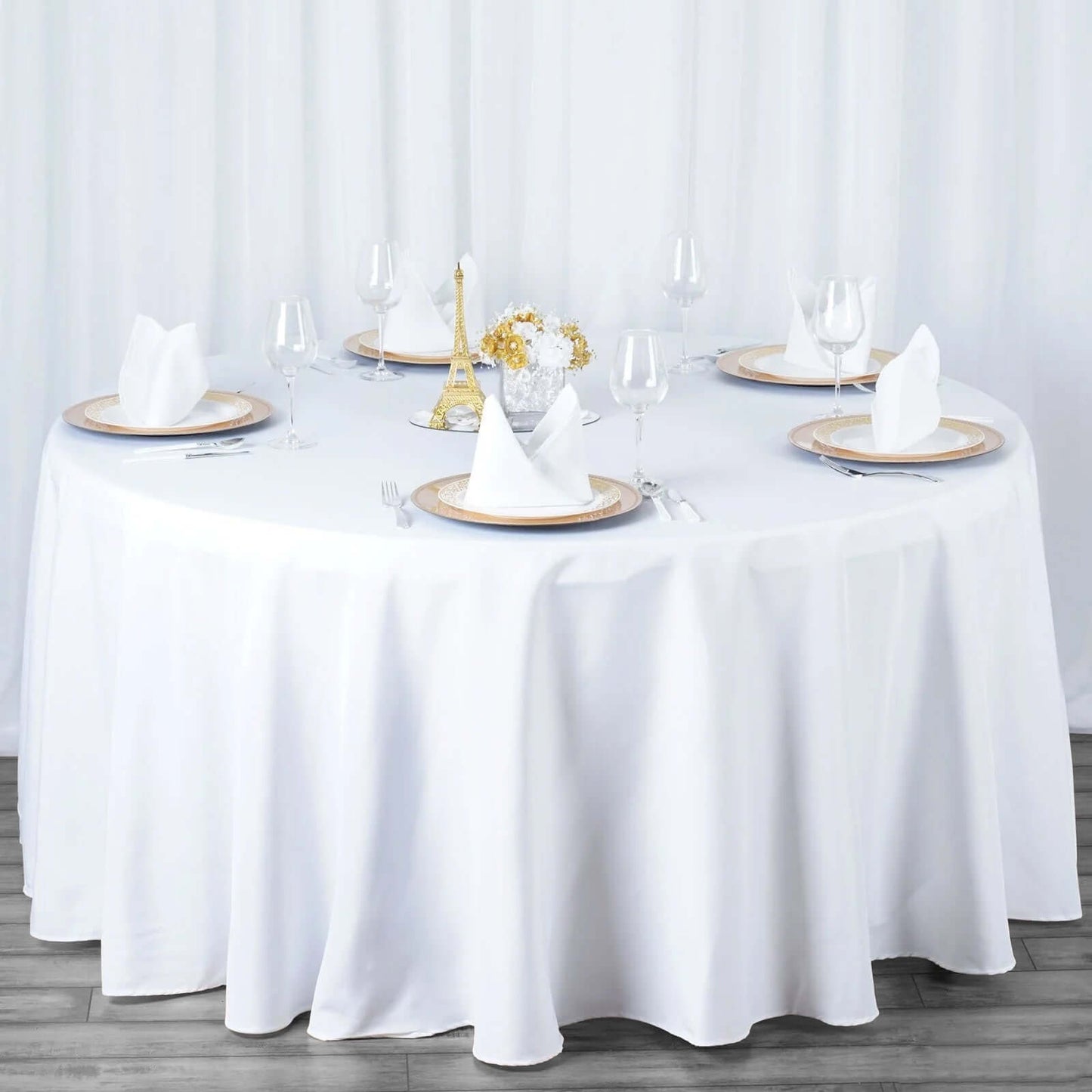 Premium Polyester 120" Round Tablecloth White - Seamless 220GSM Wrinkle - Resistant Design for Classy Events - Linen Luxes
