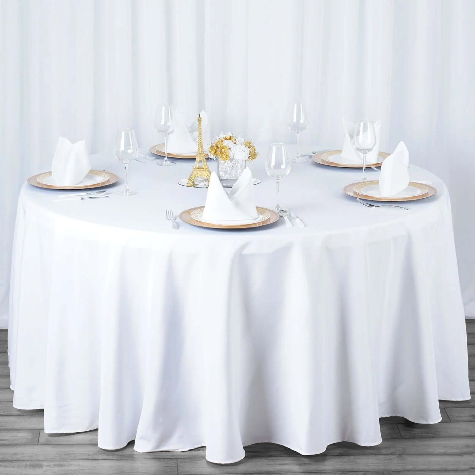 Premium Polyester 120" Round Tablecloth White - Seamless 220GSM Wrinkle - Resistant Design for Classy Events - Linen Luxes