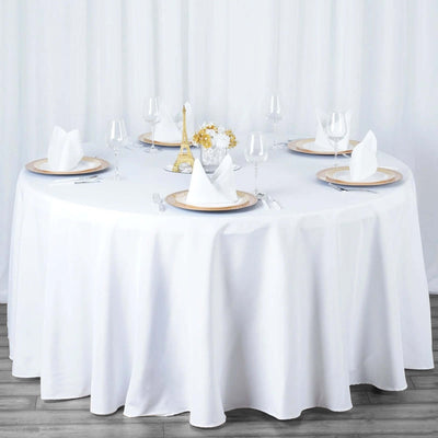 Premium Polyester 120" Round Tablecloth White - Seamless 220GSM Wrinkle - Resistant Design for Classy Events - Linen Luxes