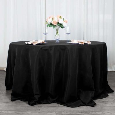 Premium Polyester 132" Round Tablecloth Black - Seamless 220GSM Wrinkle - Resistant Design for Upscale Occasions - Linen Luxes