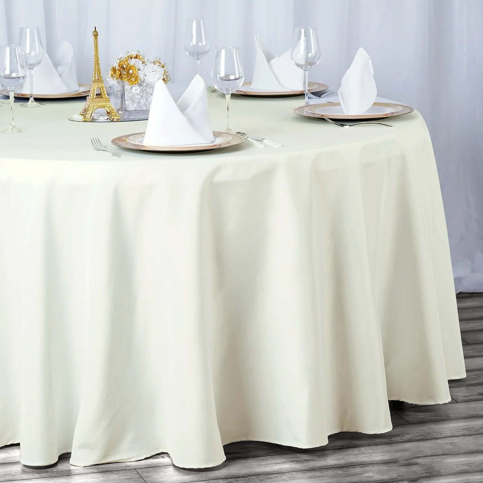 Premium Polyester 132" Round Tablecloth Ivory - Seamless 220GSM Wrinkle - Resistant Table Cover - Linen Luxes