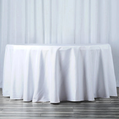 Premium Polyester 132" Round Tablecloth White - Seamless 220GSM Wrinkle - Resistant Design for Upscale Occasions - Linen Luxes