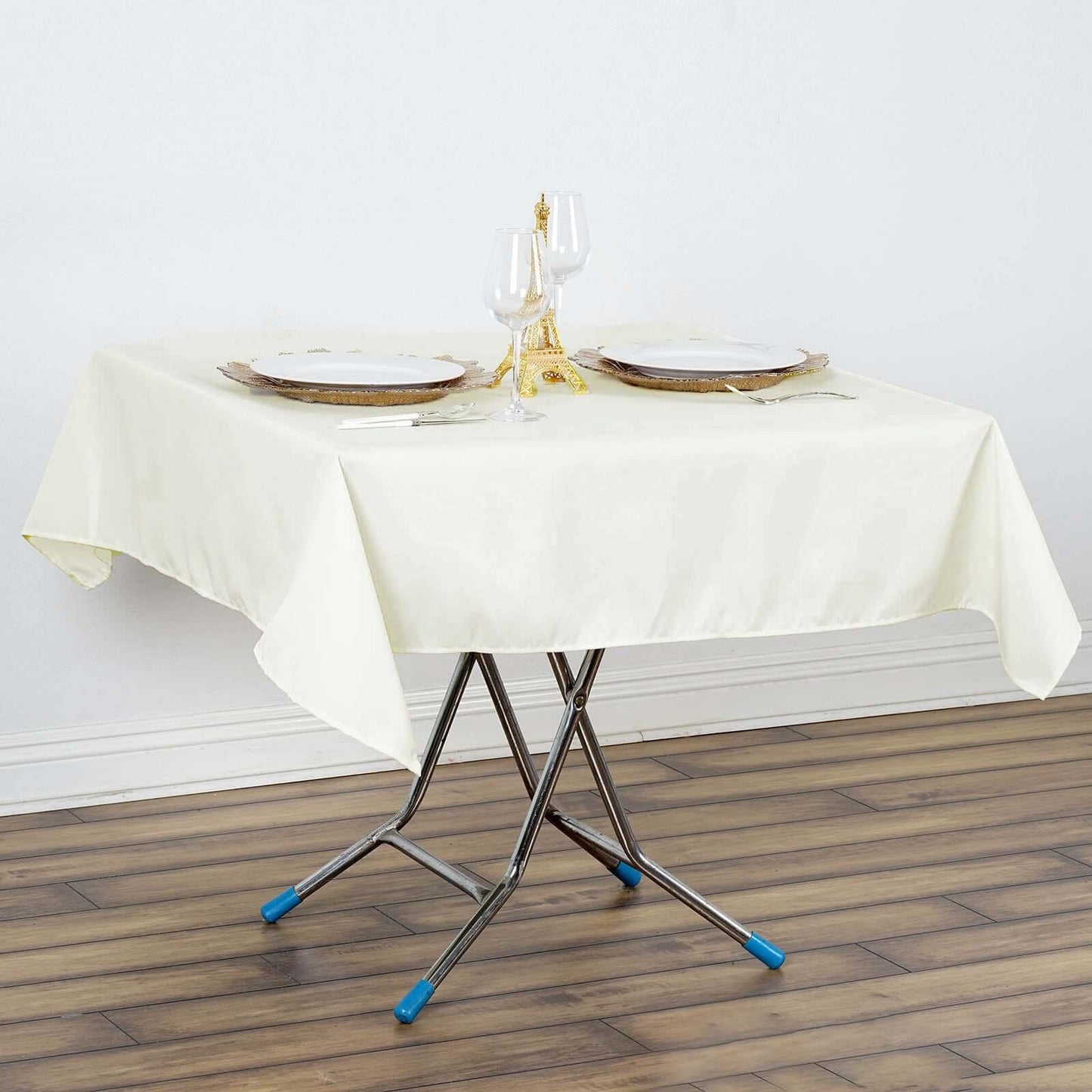 Premium Polyester 54"x54" Square Tablecloth Ivory - Stain and Wrinkle - Resistant 220GSM Table Cover - Linen Luxes