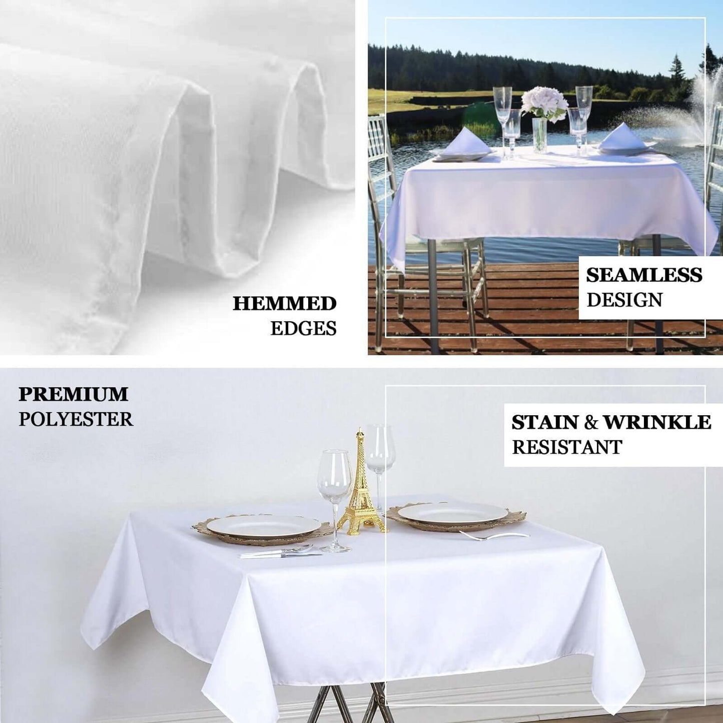 Premium Polyester 54"x54" Square Tablecloth White - Stain and Wrinkle - Resistant 220GSM Finish for Weddings & Events - Linen Luxes