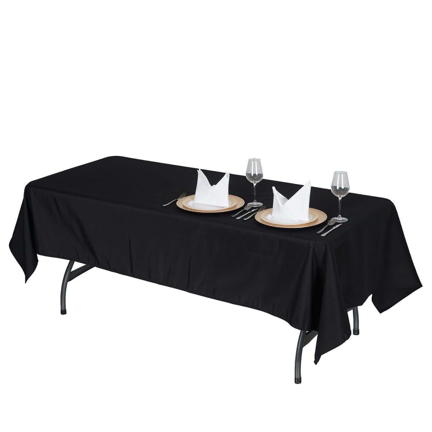 Premium Polyester 60"x102" Rectangle Tablecloth Black - Durable 220GSM Wrinkle - Resistant Table Cover for Weddings & Events - Linen Luxes