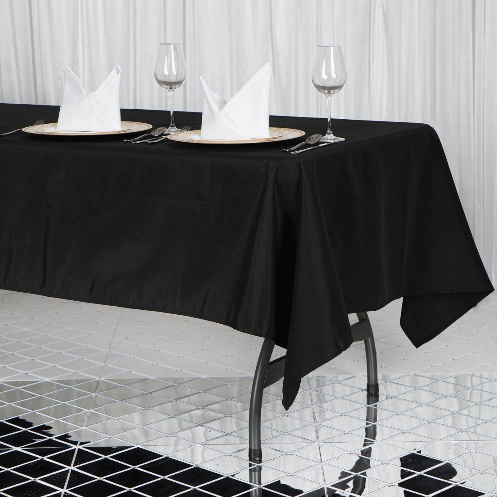 Premium Polyester 60"x102" Rectangle Tablecloth Black - Durable 220GSM Wrinkle - Resistant Table Cover for Weddings & Events - Linen Luxes