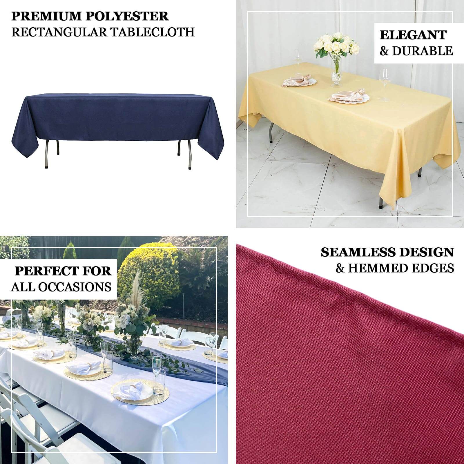 Premium Polyester 60"x102" Rectangle Tablecloth Ivory - Durable 220GSM Wrinkle - Resistant Table Cover - Linen Luxes