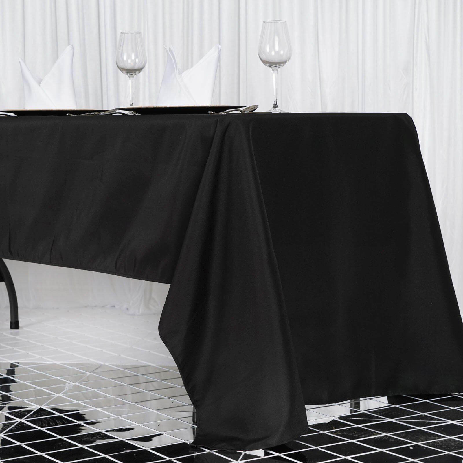 Premium Polyester 60"x126" Rectangle Tablecloth Black - Stain - Resistant 220GSM Finish for Special Events - Linen Luxes
