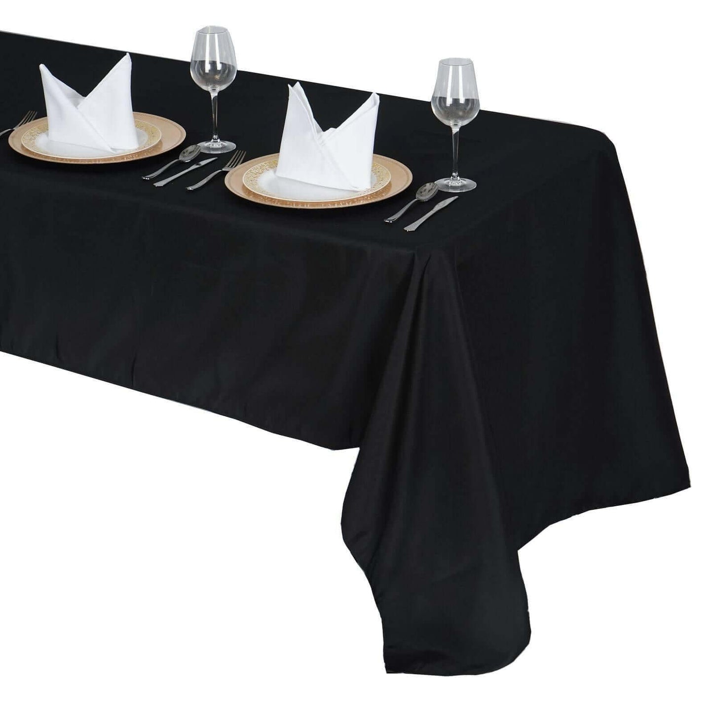 Premium Polyester 60"x126" Rectangle Tablecloth Black - Stain - Resistant 220GSM Finish for Special Events - Linen Luxes