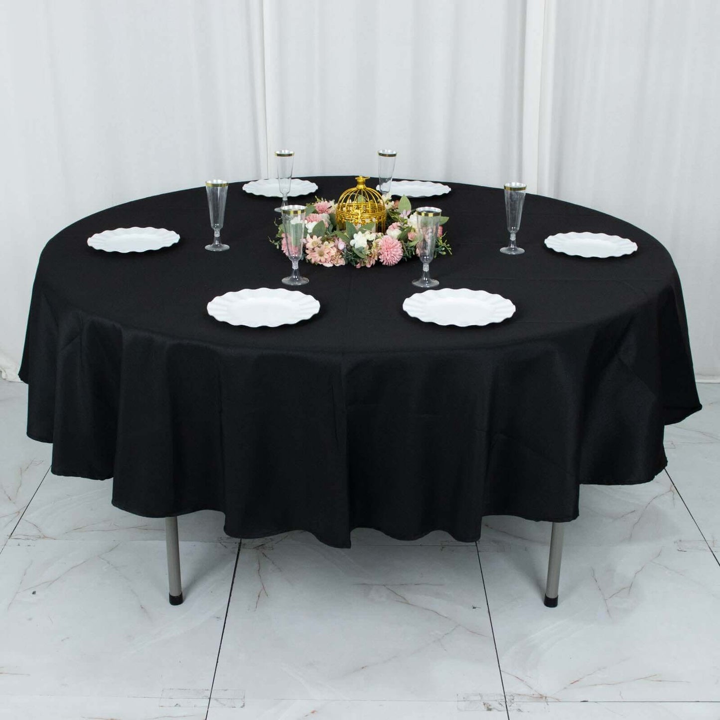 Premium Polyester 90" Round Tablecloth Black - Stain and Wrinkle - Resistant 220GSM Table Cover for Weddings & Event Decor - Linen Luxes