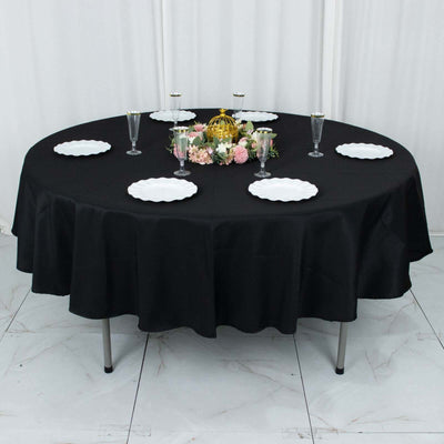 Premium Polyester 90" Round Tablecloth Black - Stain and Wrinkle - Resistant 220GSM Table Cover for Weddings & Event Decor - Linen Luxes