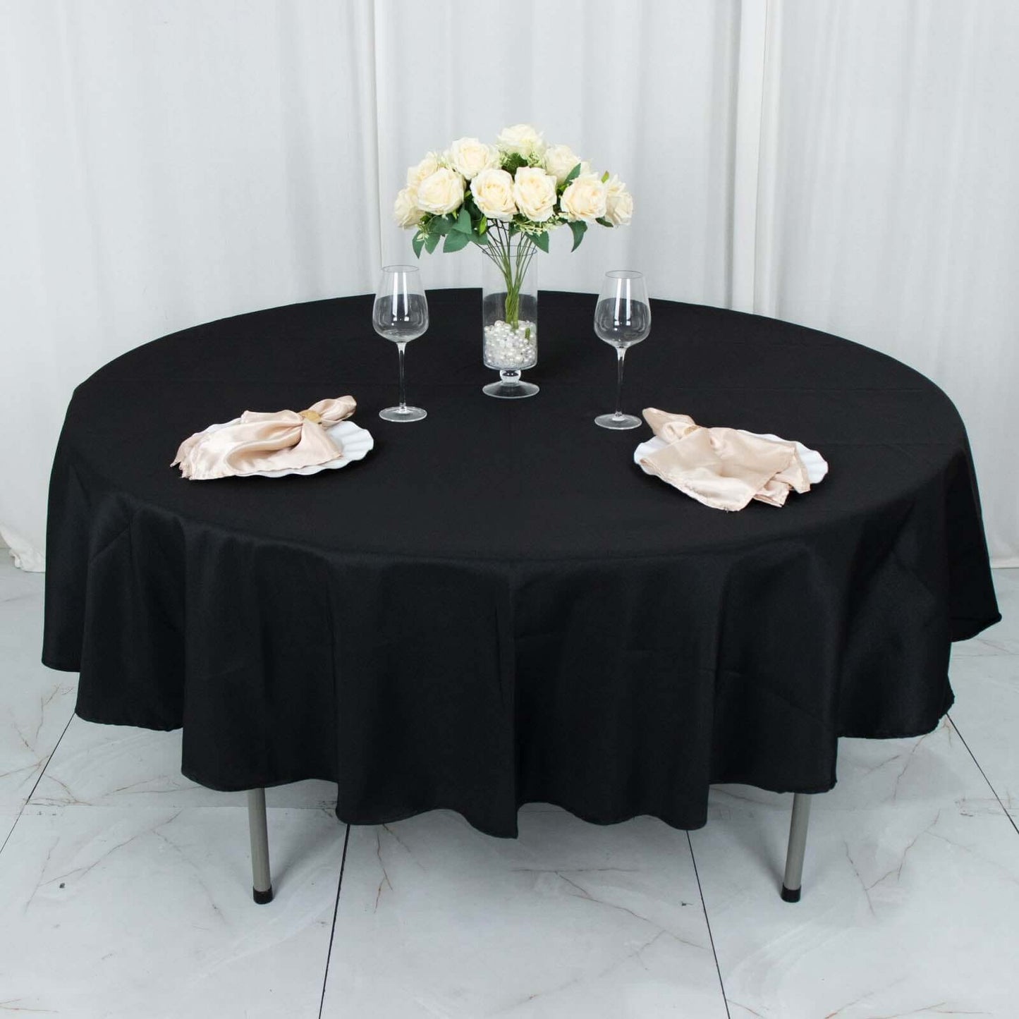 Premium Polyester 90" Round Tablecloth Black - Stain and Wrinkle - Resistant 220GSM Table Cover for Weddings & Event Decor - Linen Luxes