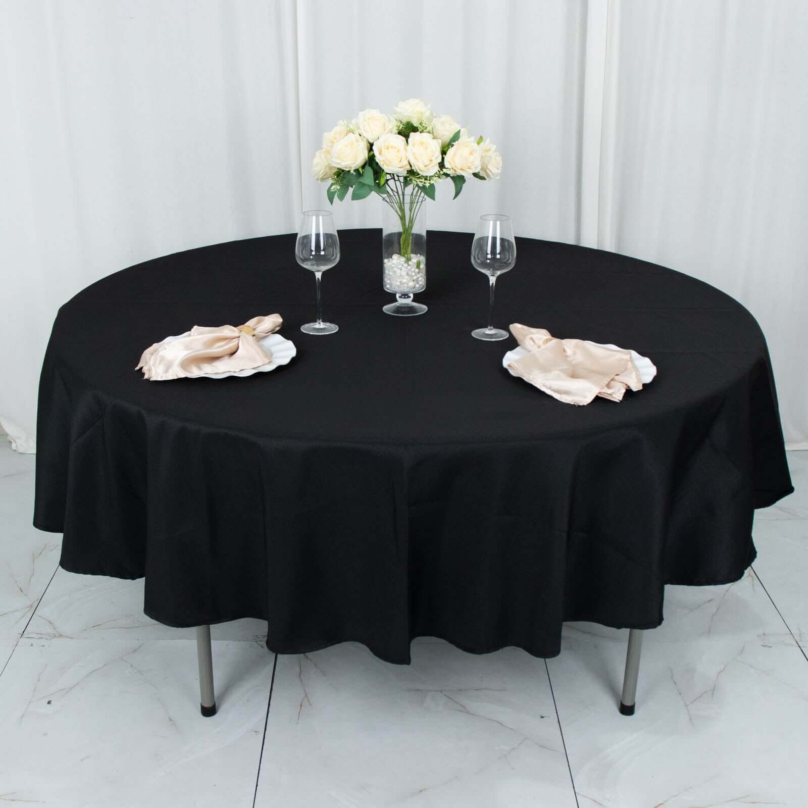 Premium Polyester 90" Round Tablecloth Black - Stain and Wrinkle - Resistant 220GSM Table Cover for Weddings & Event Decor - Linen Luxes