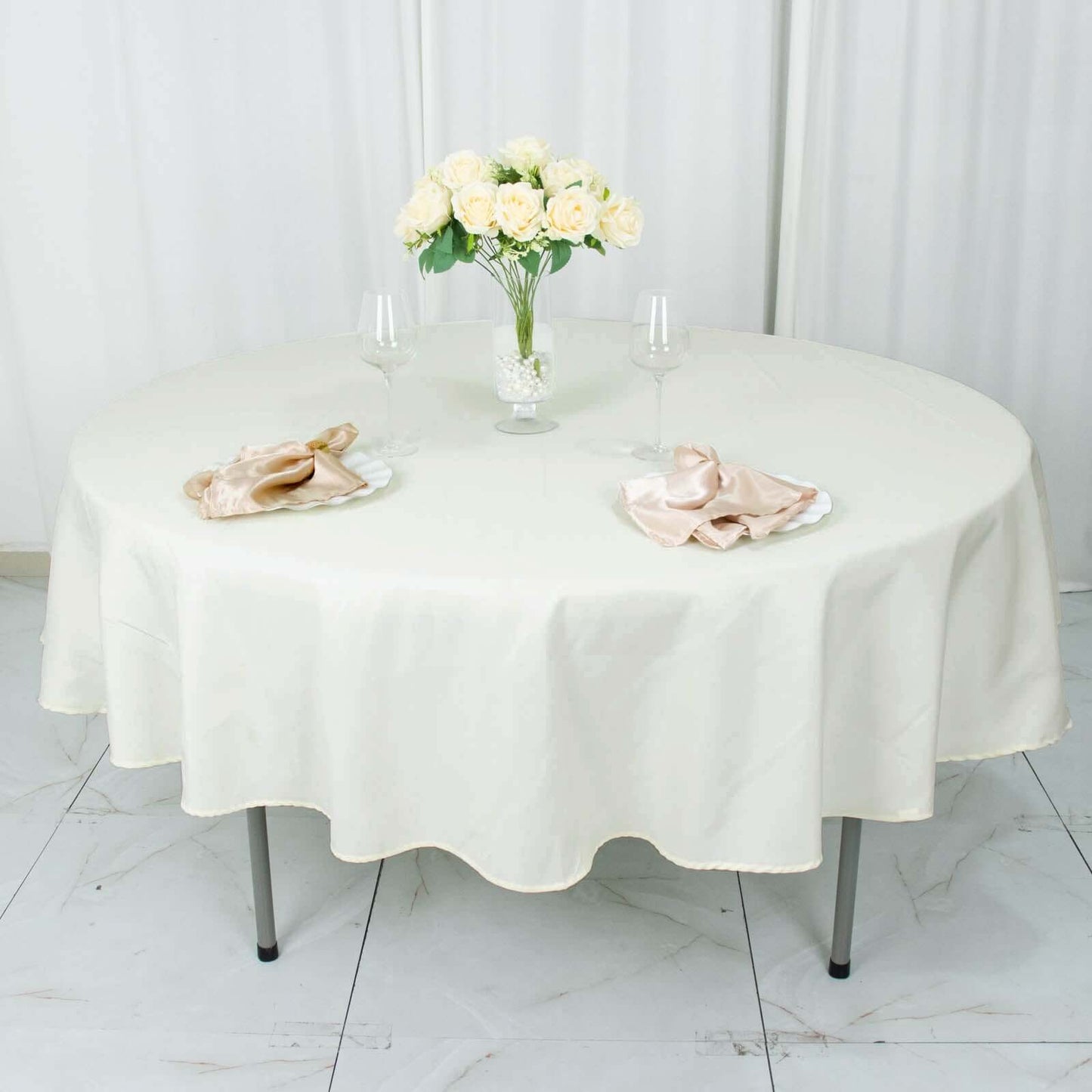 Premium Polyester 90" Round Tablecloth Ivory - Stain and Wrinkle - Resistant Design with 220GSM Thickness Table Cover - Linen Luxes
