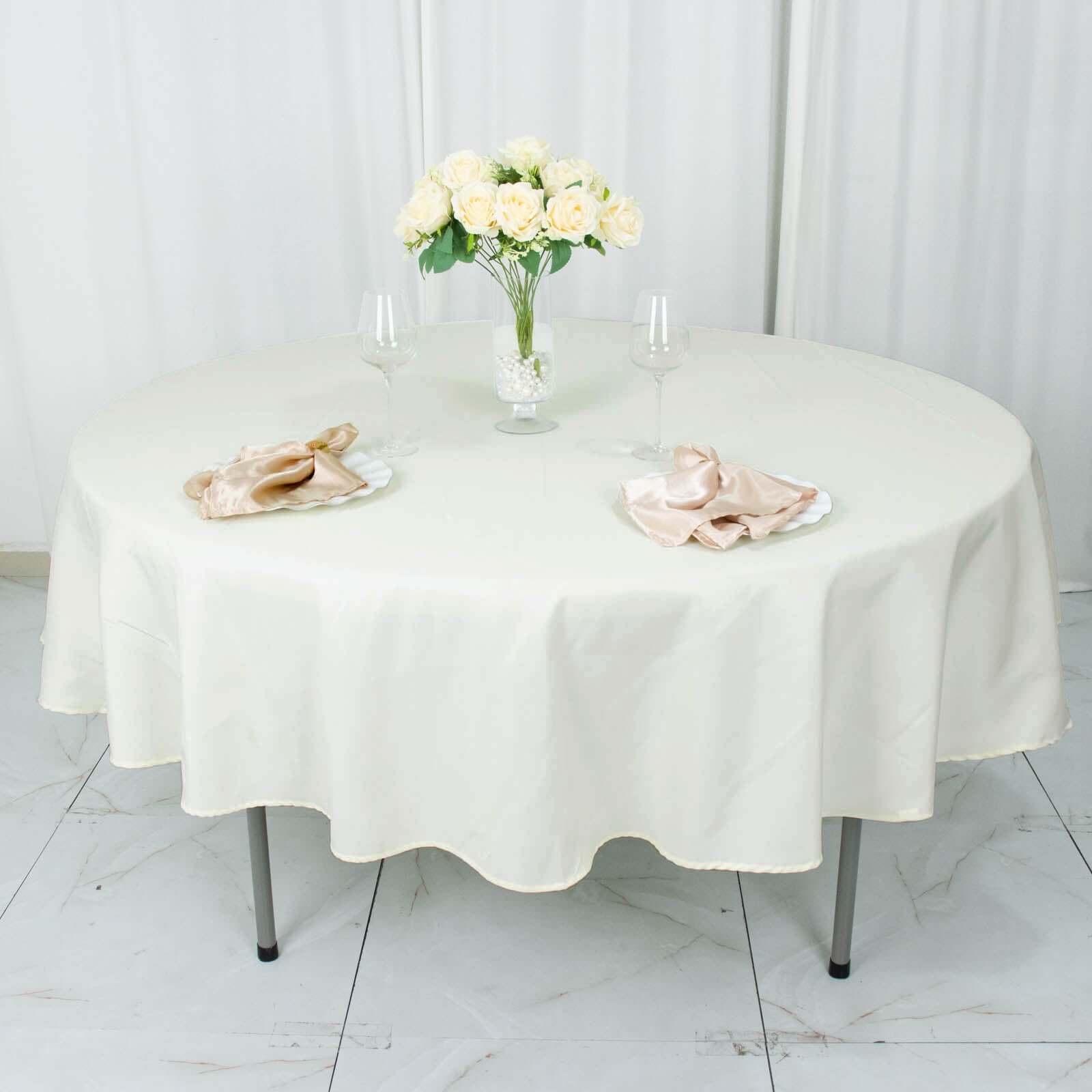 Premium Polyester 90" Round Tablecloth Ivory - Stain and Wrinkle - Resistant Design with 220GSM Thickness Table Cover - Linen Luxes