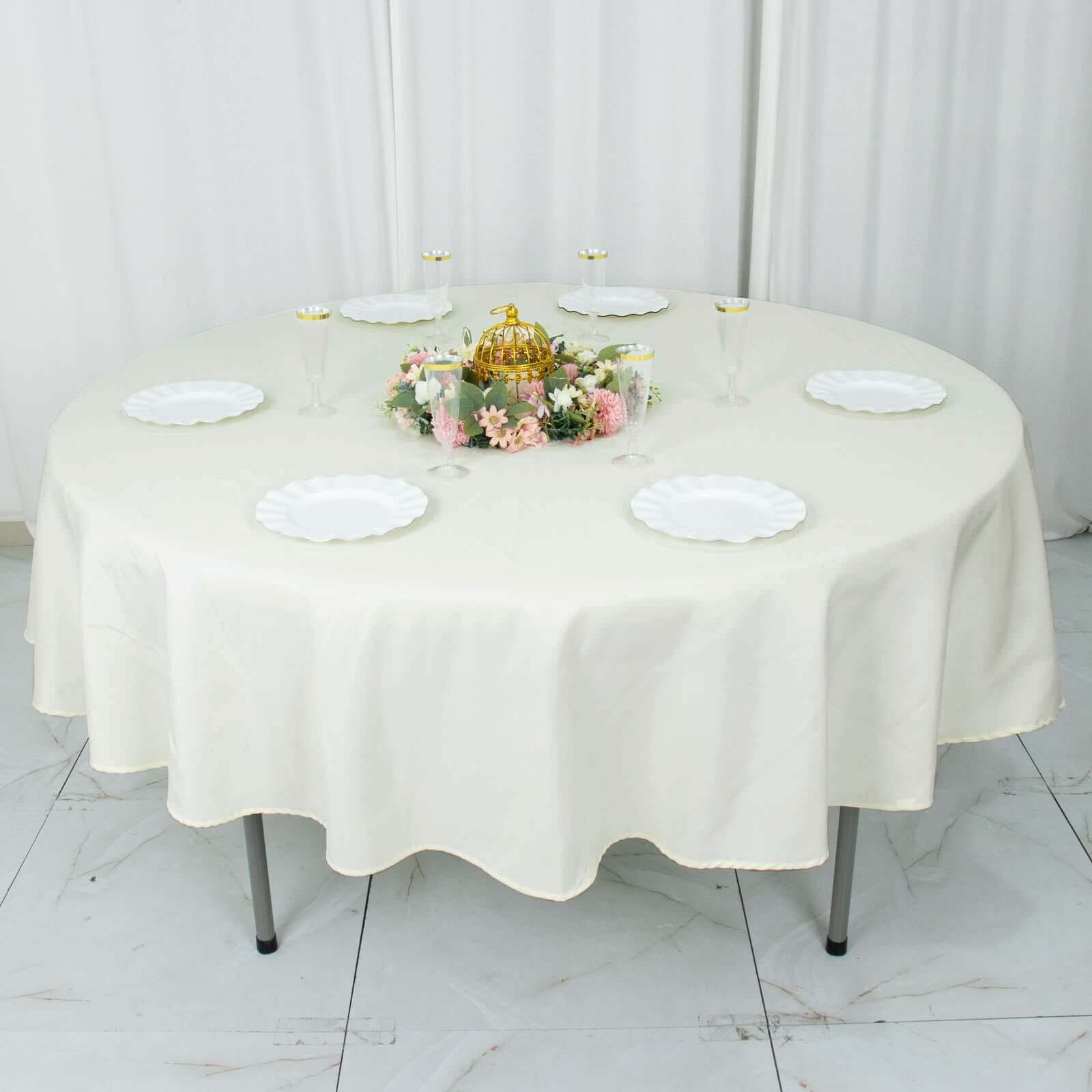 Premium Polyester 90" Round Tablecloth Ivory - Stain and Wrinkle - Resistant Design with 220GSM Thickness Table Cover - Linen Luxes