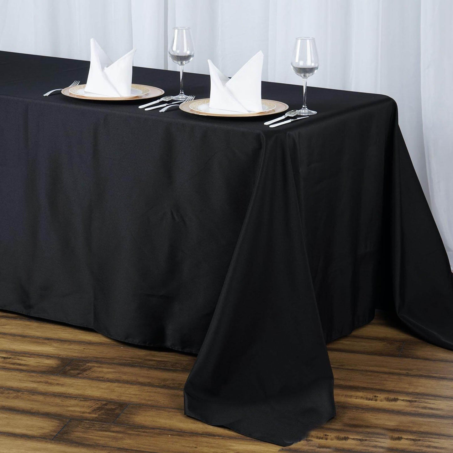 Premium Polyester 90"x132" Rectangle Tablecloth Black - Seamless 220GSM Stain - Resistant Design for Luxurious Events - Linen Luxes
