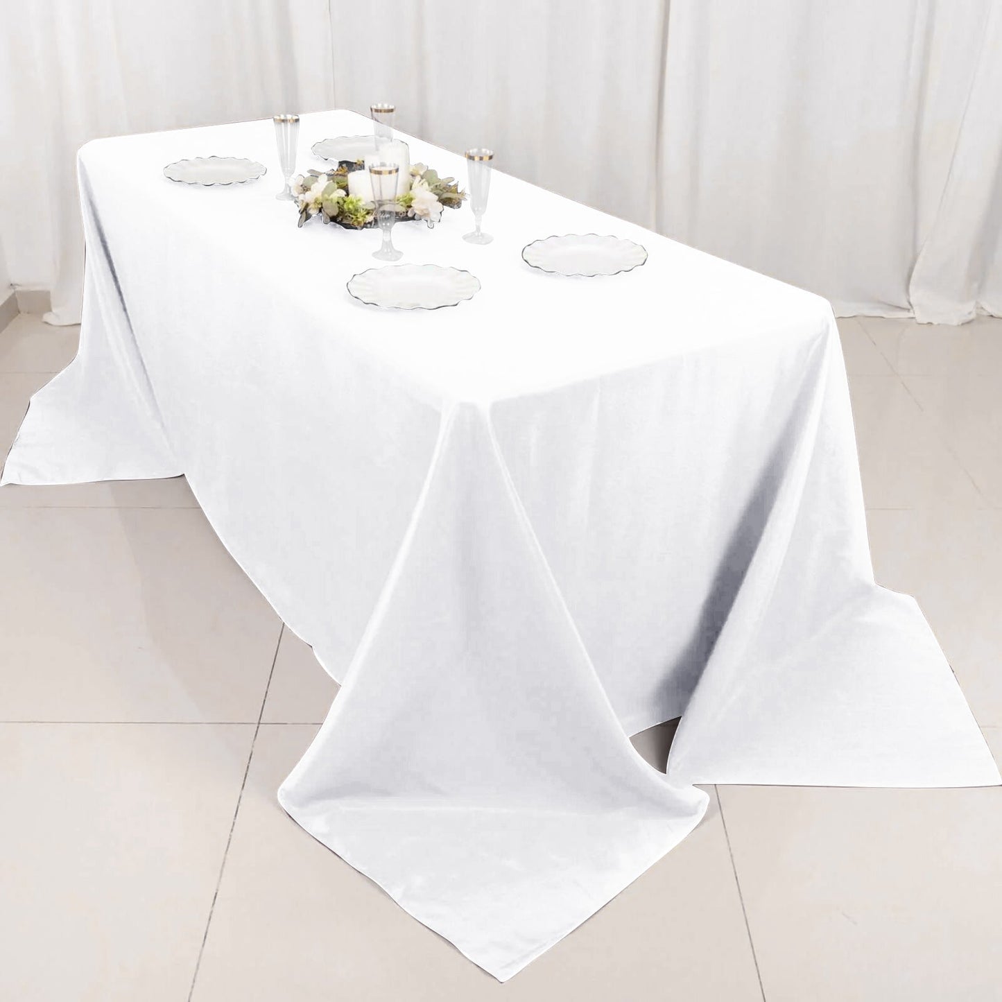 Premium Polyester 90"x132" Rectangle Tablecloth White - Seamless 220GSM Stain - Resistant Design for Luxurious Events - Linen Luxes