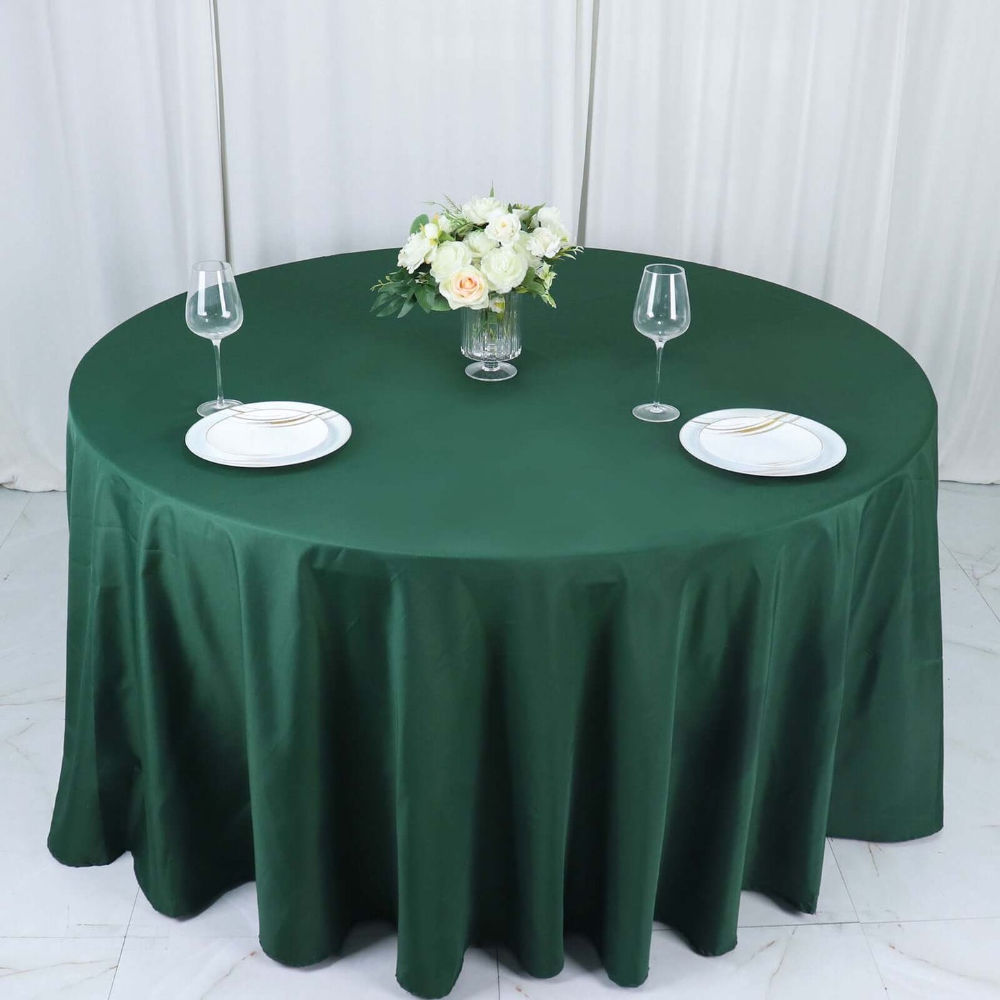 Polyester 132" Round Tablecloth Hunter Emerald Green - Seamless Chic Table Cover