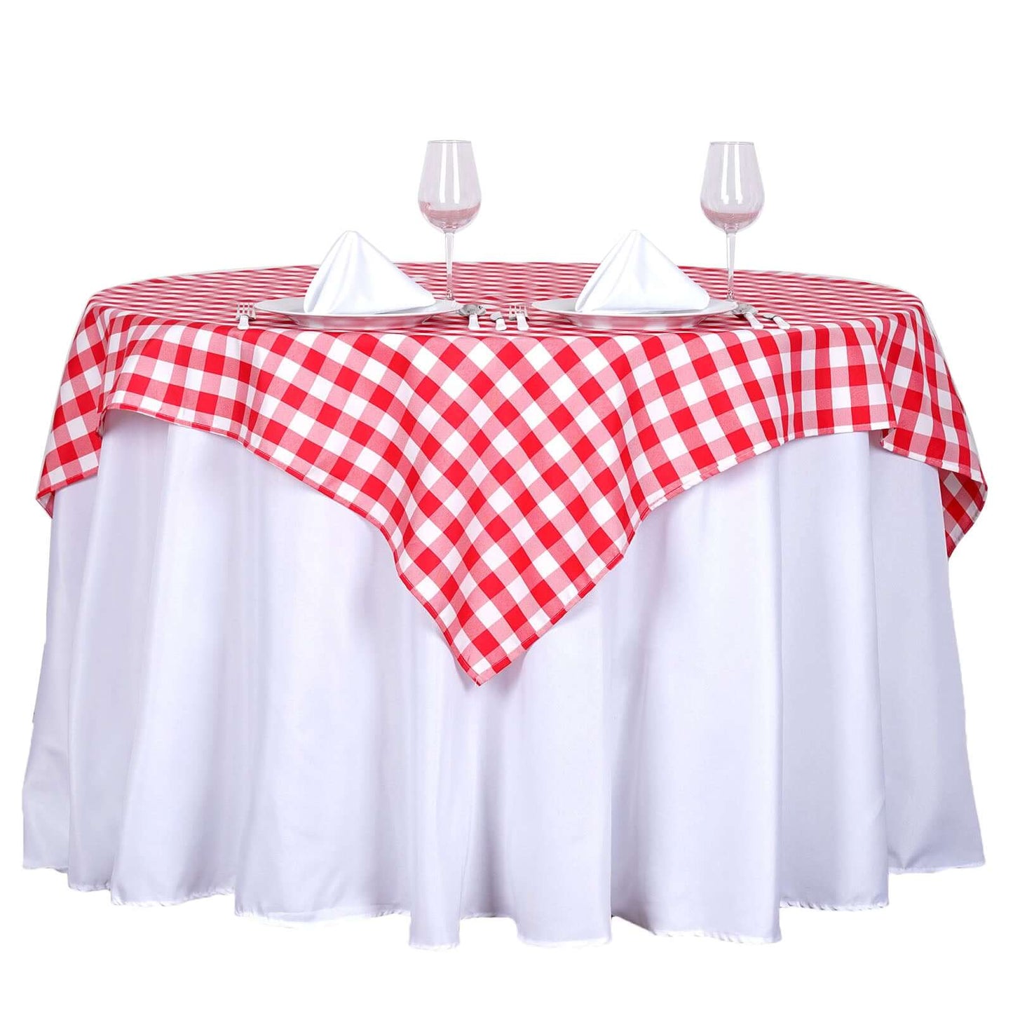 Polyester 54"x54" Table Overlay Square Tablecloth White/Red - Checkered Buffalo Plaid Design for Casual Table Settings