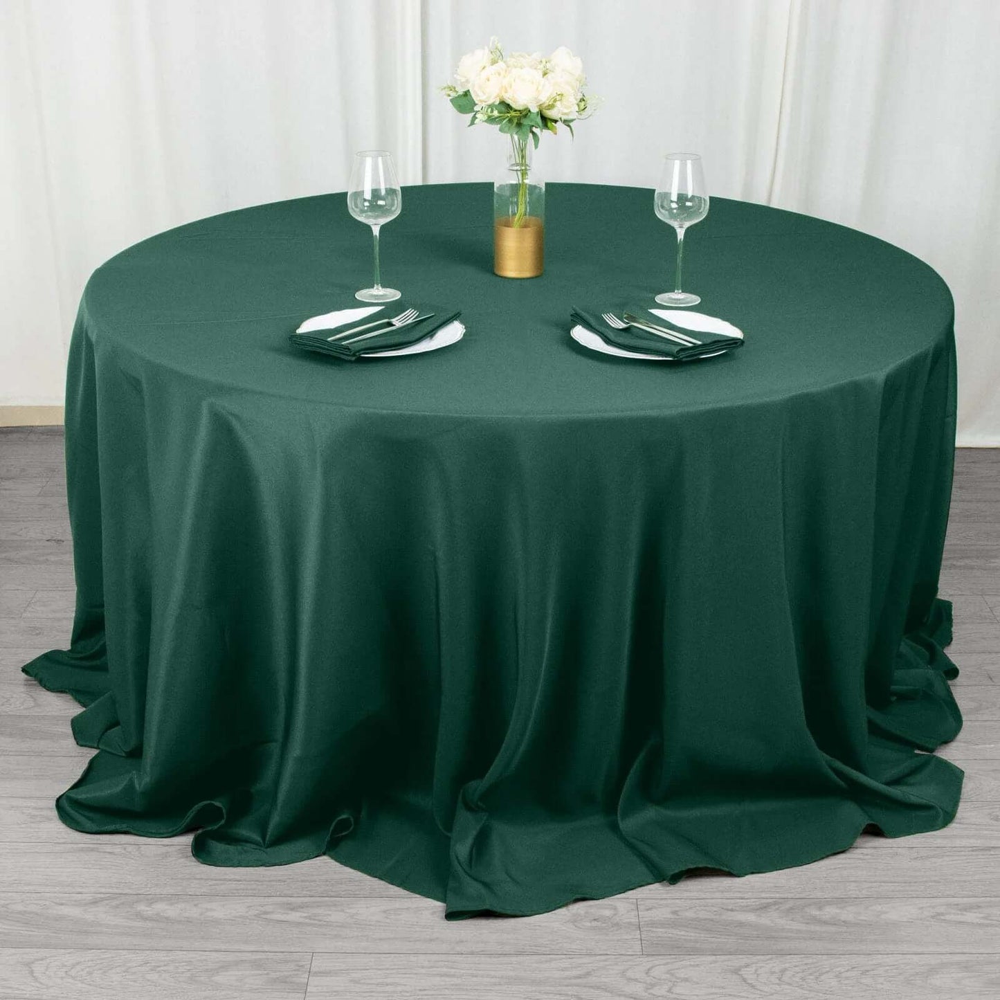 Premium Polyester 132" Round Tablecloth Hunter Emerald Green - Seamless 220GSM Wrinkle-Resistant Table Cover