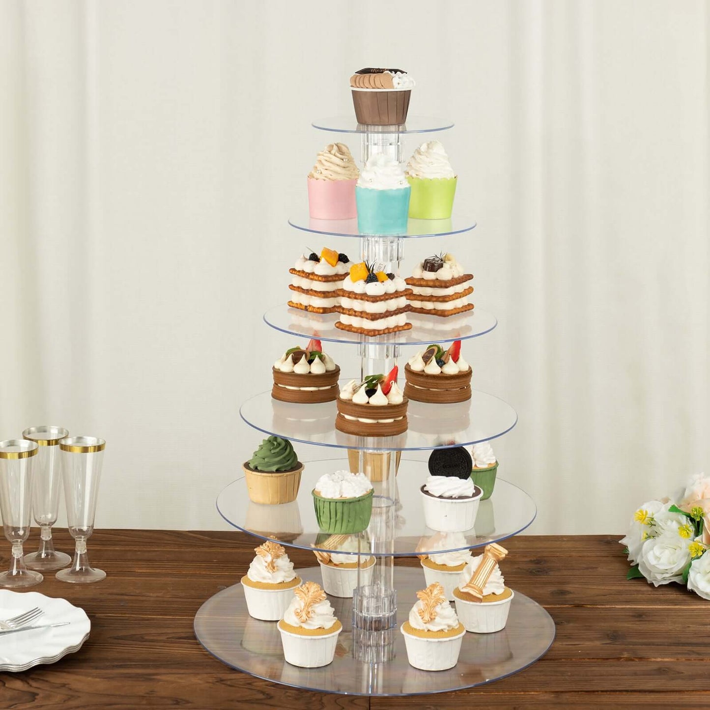6-Tier Acrylic Round Cupcake Stand Clear for Special Events & Catering Displays 22"