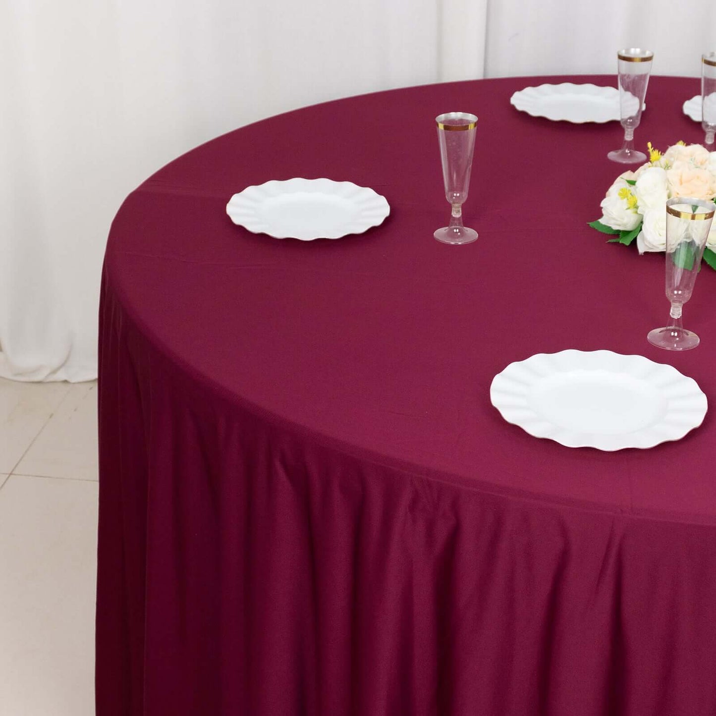 Scuba Round 120" Tablecloth Burgundy - Wrinkle Free & Stain Resistant Seamless Table Cover