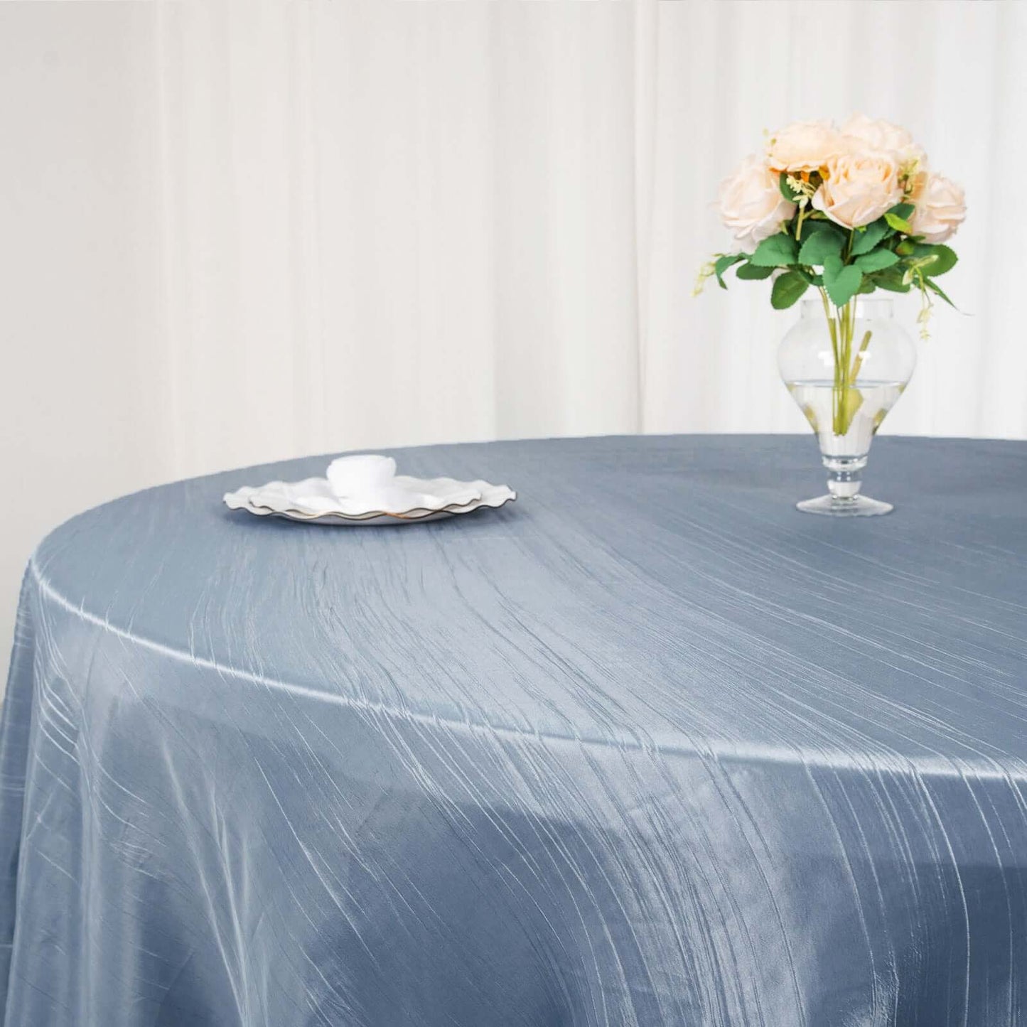 Taffeta 120" Round Tablecloth Dusty Blue - Seamless Accordion Crinkle Table Cover