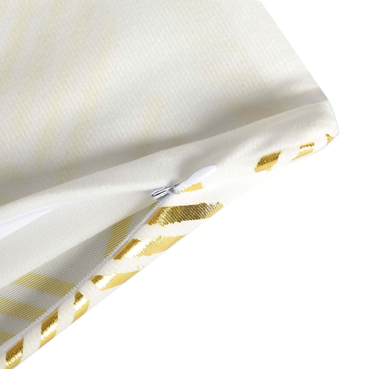 Set Of 4 18" White Gold Foil Geometric Print Throw Pillow Covers, Velvet Square Sofa Cushion Covers