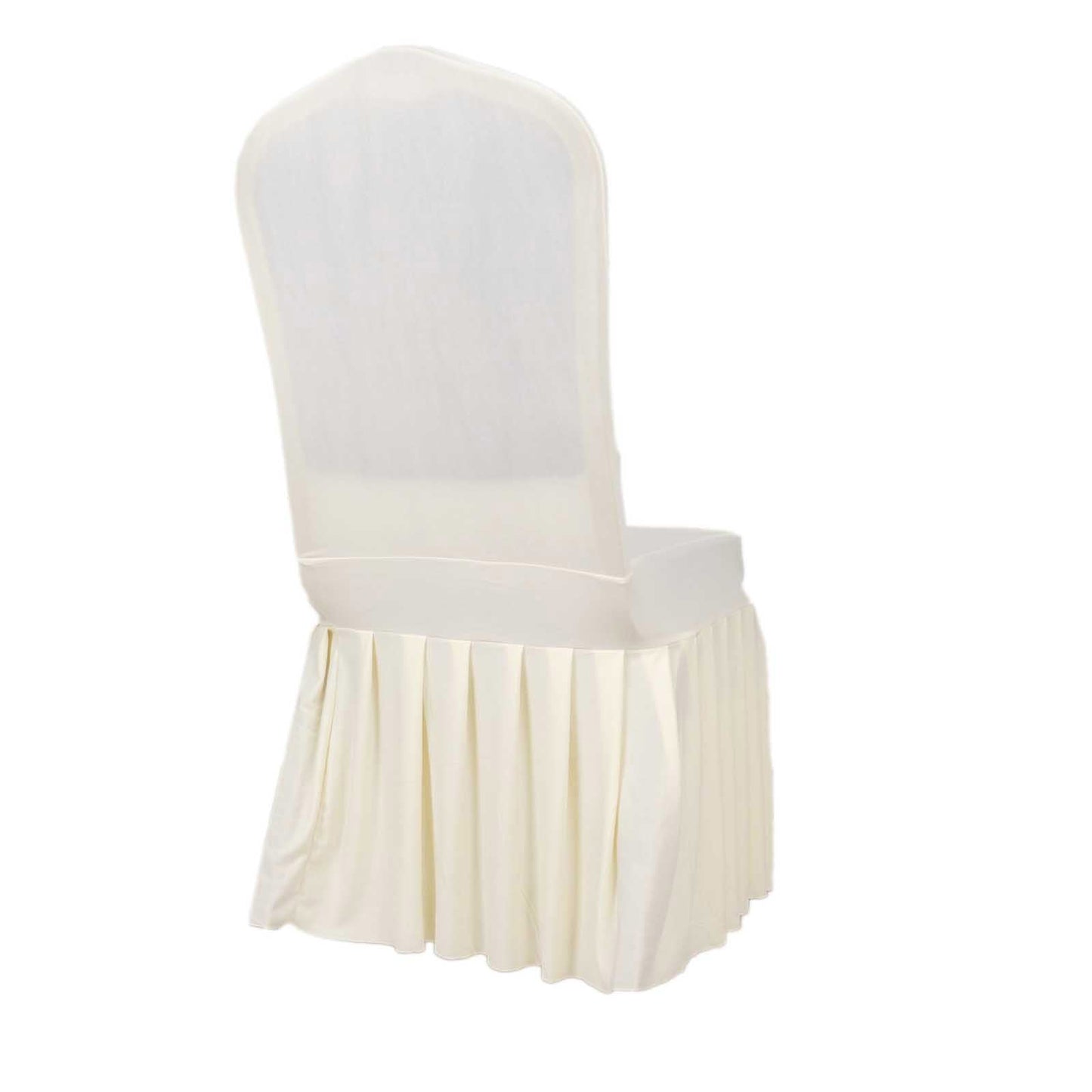 Spandex Chair Cover with Ruffle Pleated Skirt for Banquet Chairs Ivory - 1-Piece Stretch Fitted Slipcover