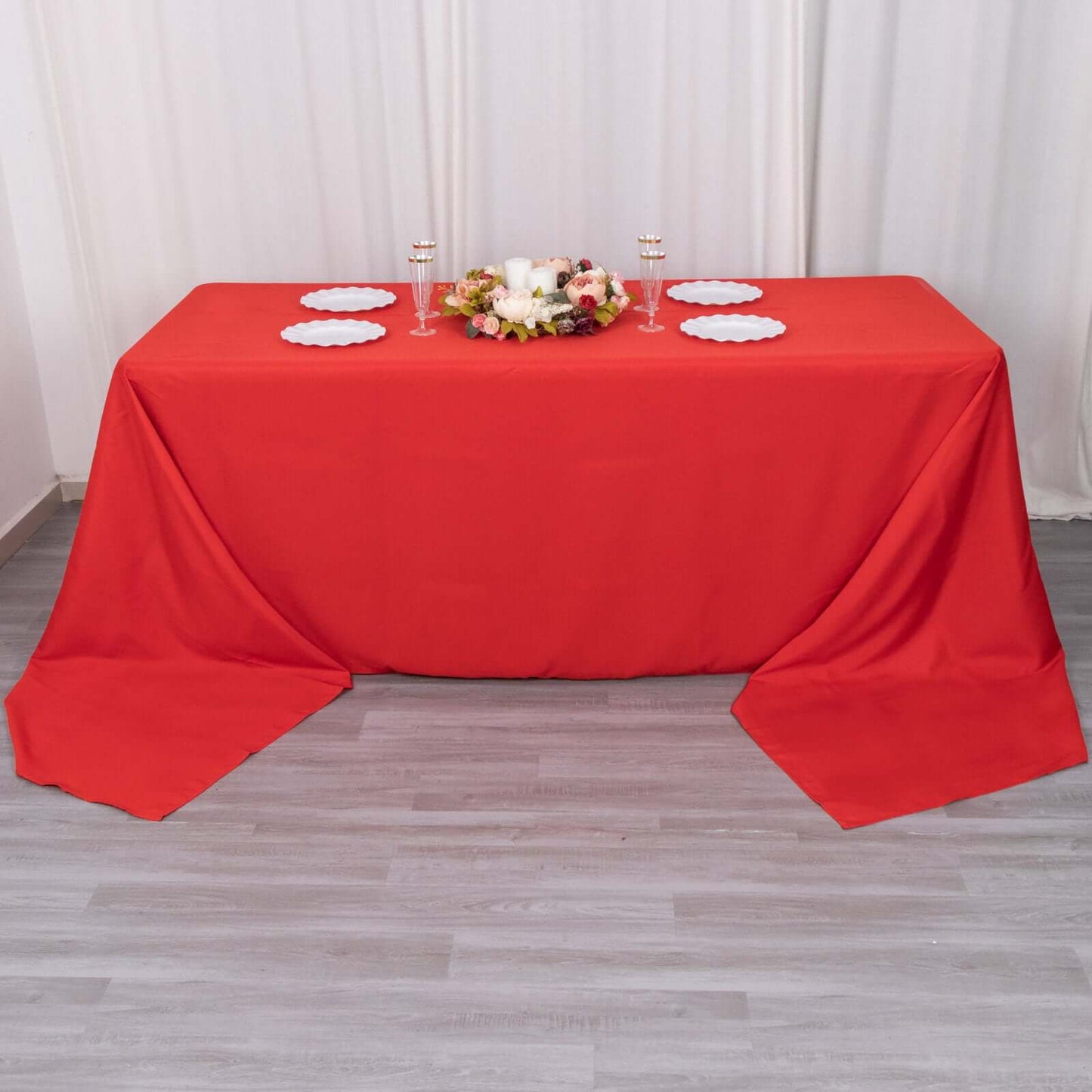 Premium Polyester 90"x156" Rectangle Tablecloth Red - Seamless 220GSM Stain-Resistant Table Cover