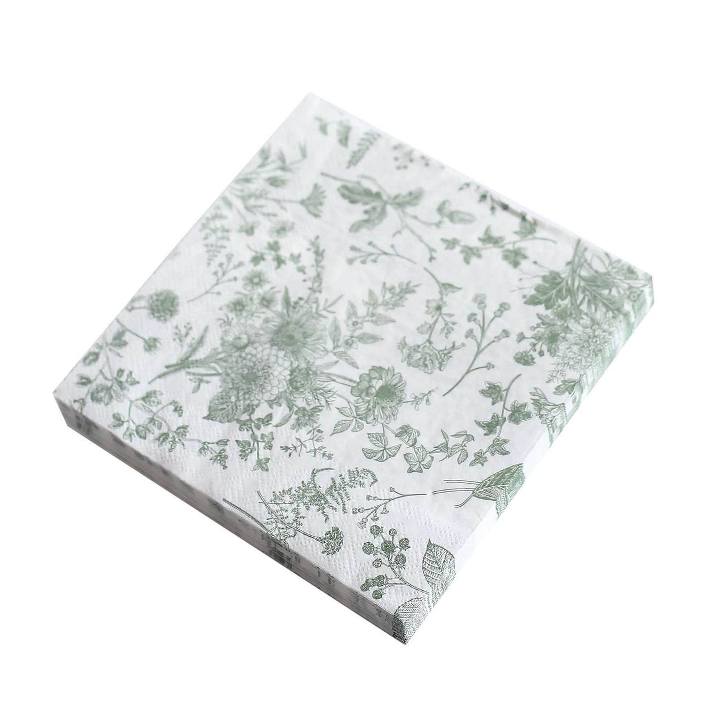 20-Pack Paper Cocktail Napkins with French Toile Print White/Sage Green - Disposable 2 Ply Beverage Napkins for Events 6.5"x6.5"
