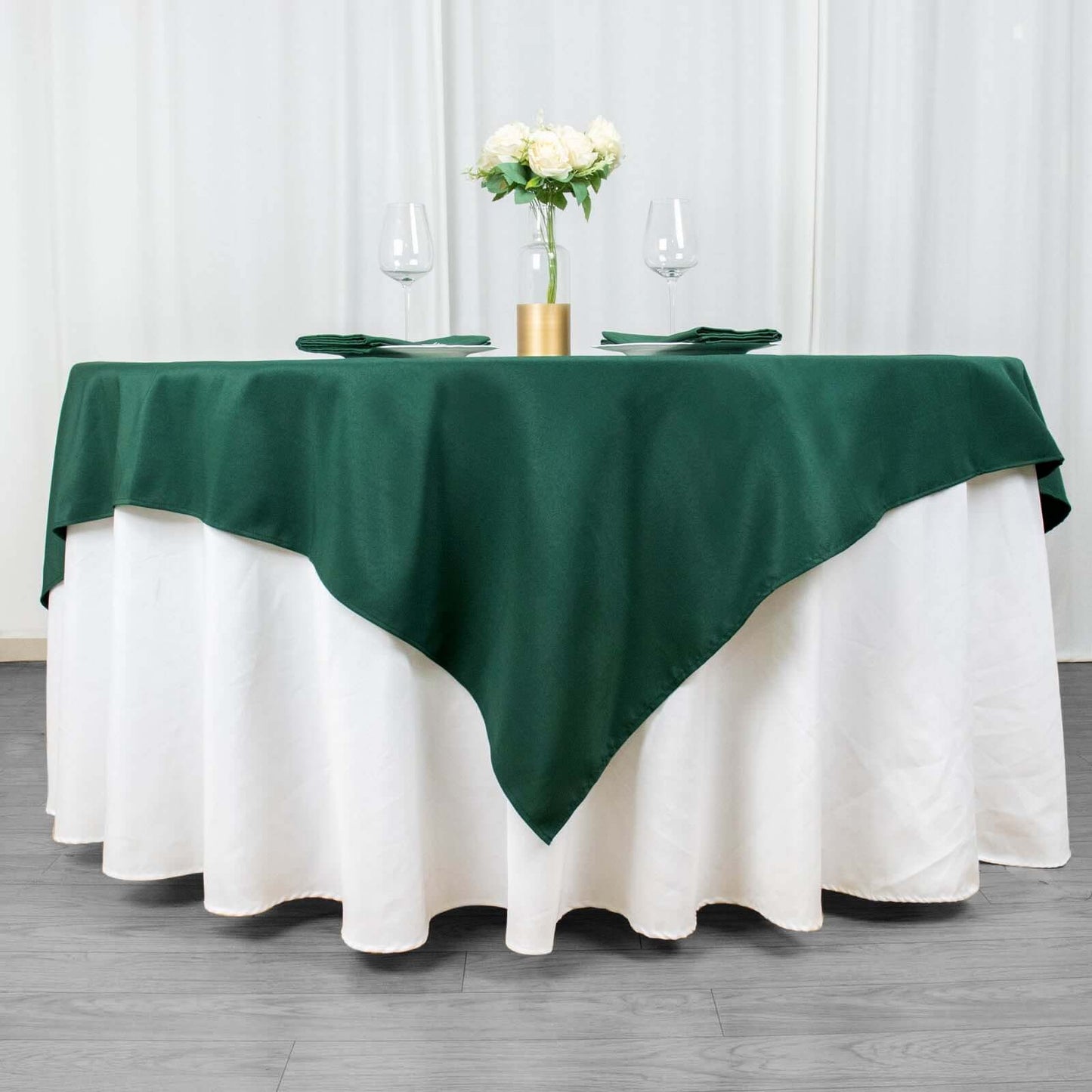 Premium Polyester 70"x70" Table Overlay Square Tablecloth Hunter Emerald Green 220GSM Wrinkle-Resistant Table Cover