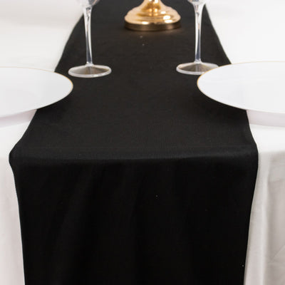 Scuba Polyester 12"x108" Table Runner Black - Wrinkle-Free Table Linen for Events & Weddings