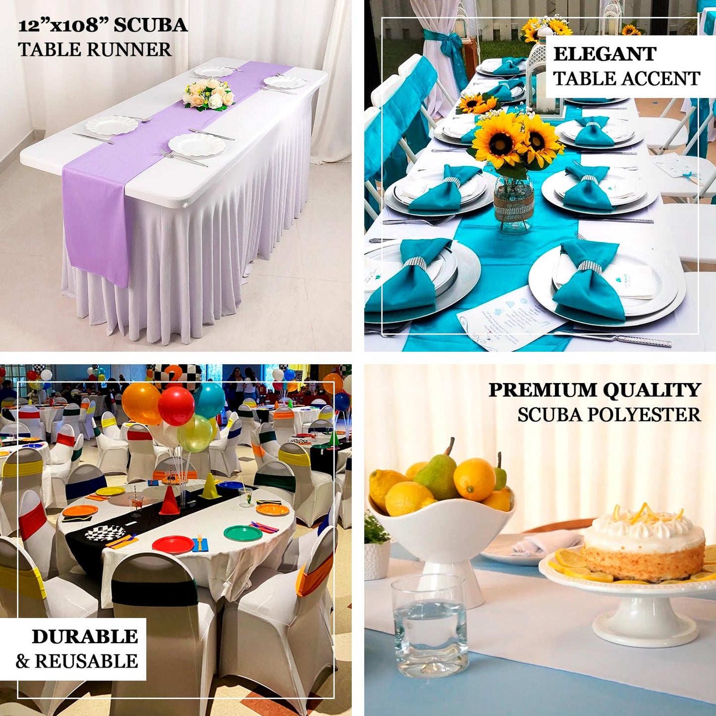 Scuba Polyester 12"x108" Table Runner White - Wrinkle-Free Table Linen for Events & Weddings