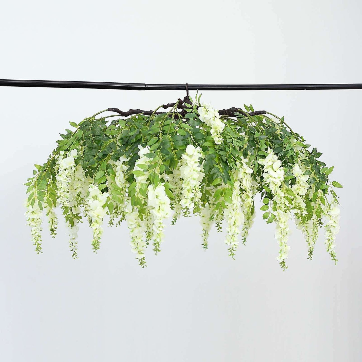 55" Cream Artificial Silk Hanging Wisteria Vine Flower Chandelier, Round Draping Garland Canopy With Interchangeable Branches