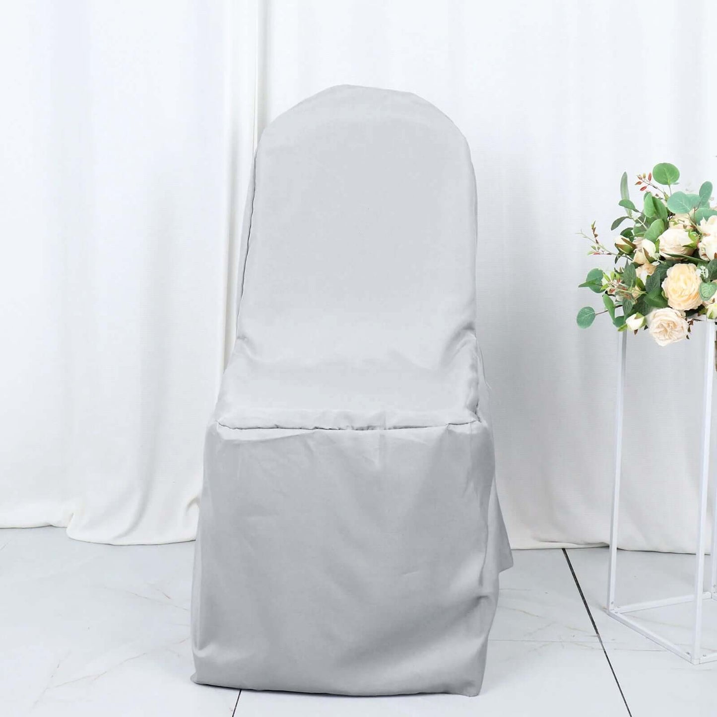 Polyester Slip On Banquet Chair Covers Silver - Stain-Resistant Reusable Durable Fabric