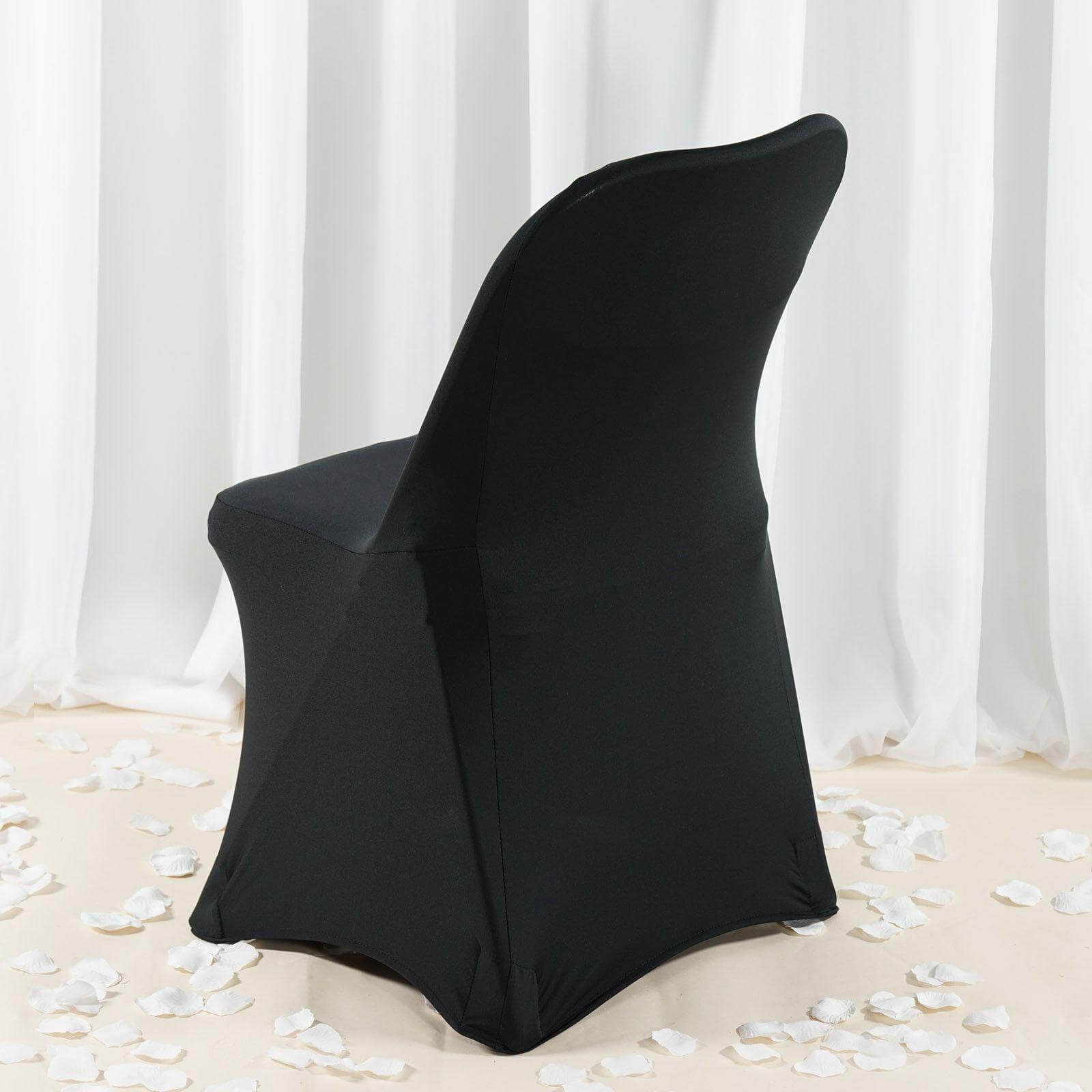 Premium Spandex Chair Cover with Foot Pockets for Folding Chairs Black - Stretch Fitted 220GSM Fabric - Linen Luxes