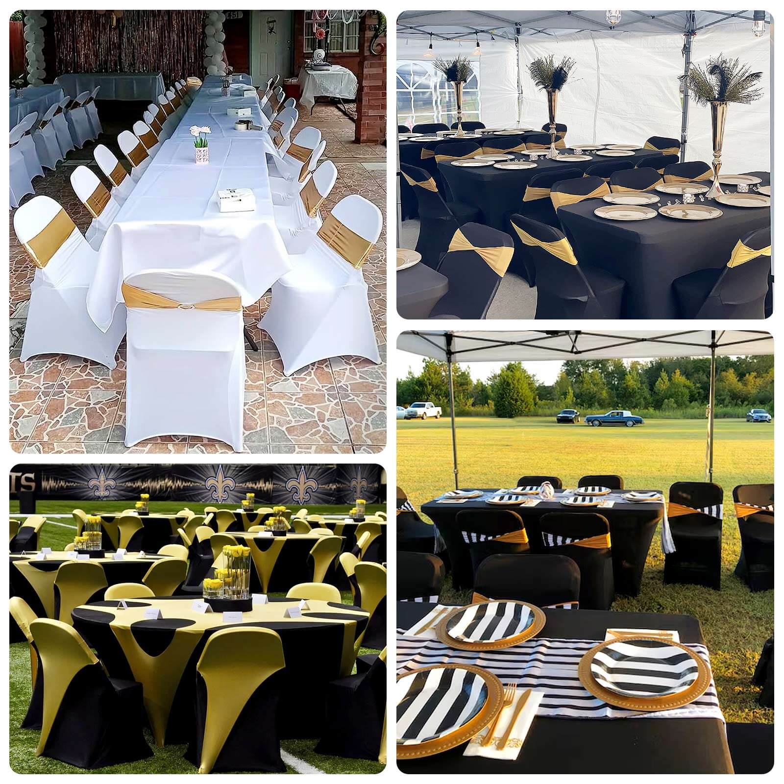 Premium Spandex Chair Cover with Foot Pockets for Folding Chairs Black - Stretch Fitted 220GSM Fabric - Linen Luxes