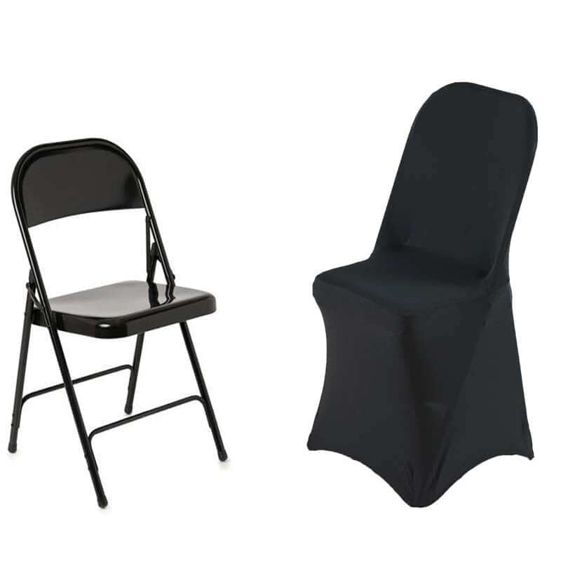 Premium Spandex Chair Cover with Foot Pockets for Folding Chairs Black - Stretch Fitted 220GSM Fabric - Linen Luxes