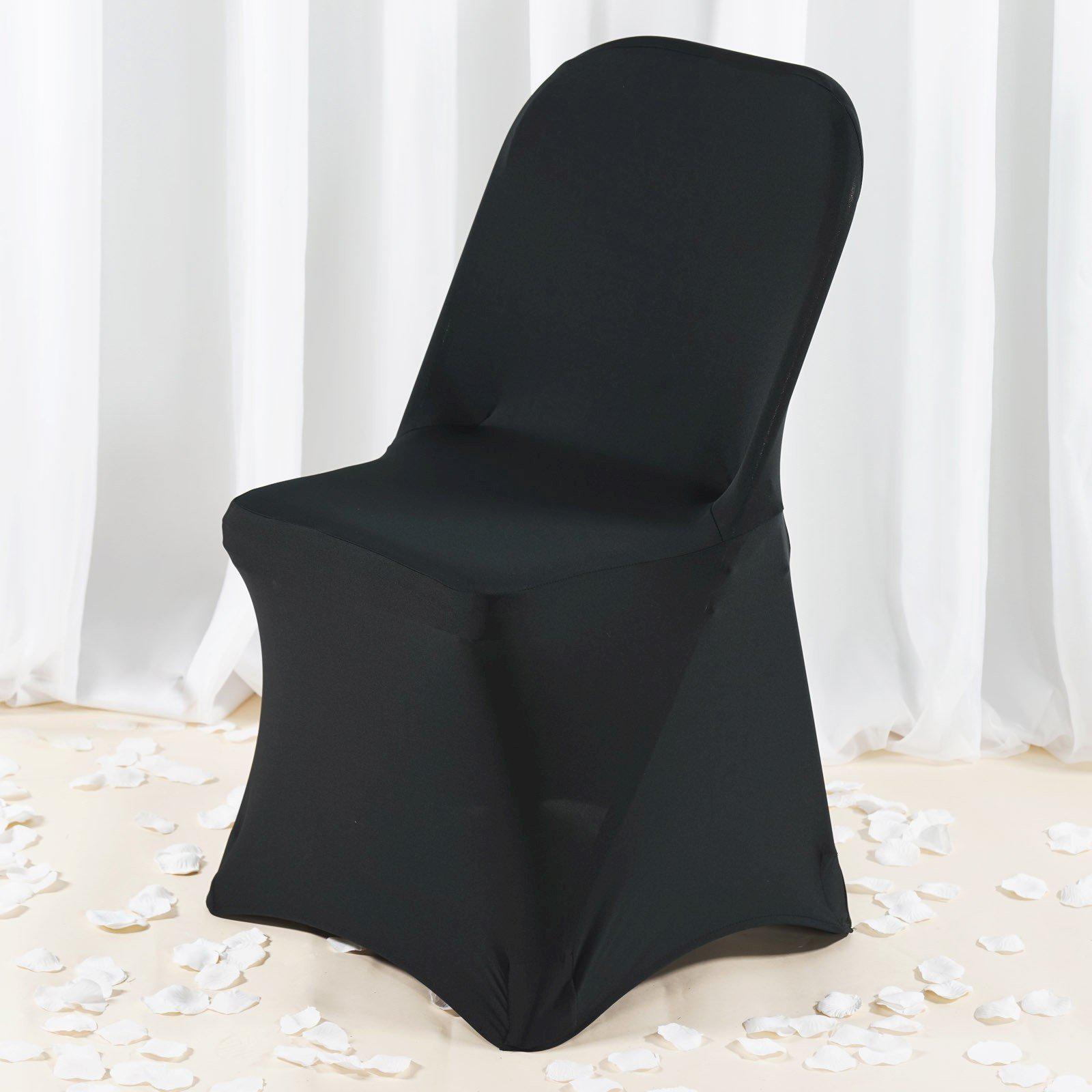 Premium Spandex Chair Cover with Foot Pockets for Folding Chairs Black - Stretch Fitted 220GSM Fabric - Linen Luxes