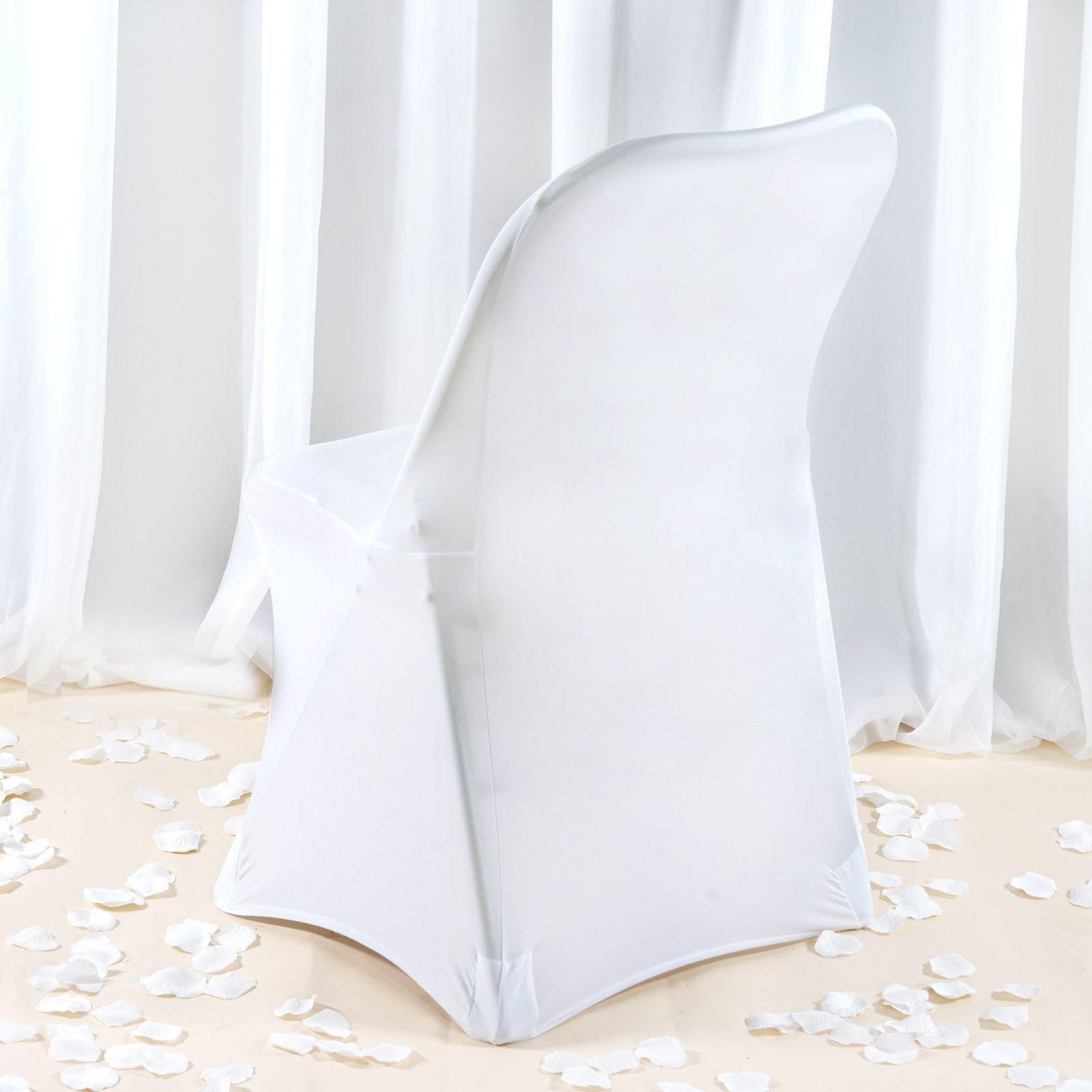 Premium Spandex Chair Cover with Foot Pockets for Folding Chairs White - Stretch Fitted 220GSM Fabric for Weddings & Gatherings - Linen Luxes