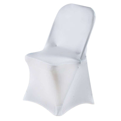 Premium Spandex Chair Cover with Foot Pockets for Folding Chairs White - Stretch Fitted 220GSM Fabric for Weddings & Gatherings - Linen Luxes