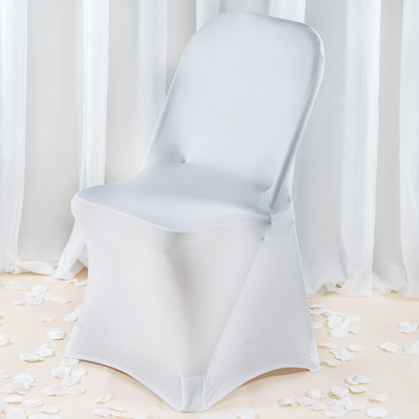 Premium Spandex Chair Cover with Foot Pockets for Folding Chairs White - Stretch Fitted 220GSM Fabric for Weddings & Gatherings - Linen Luxes