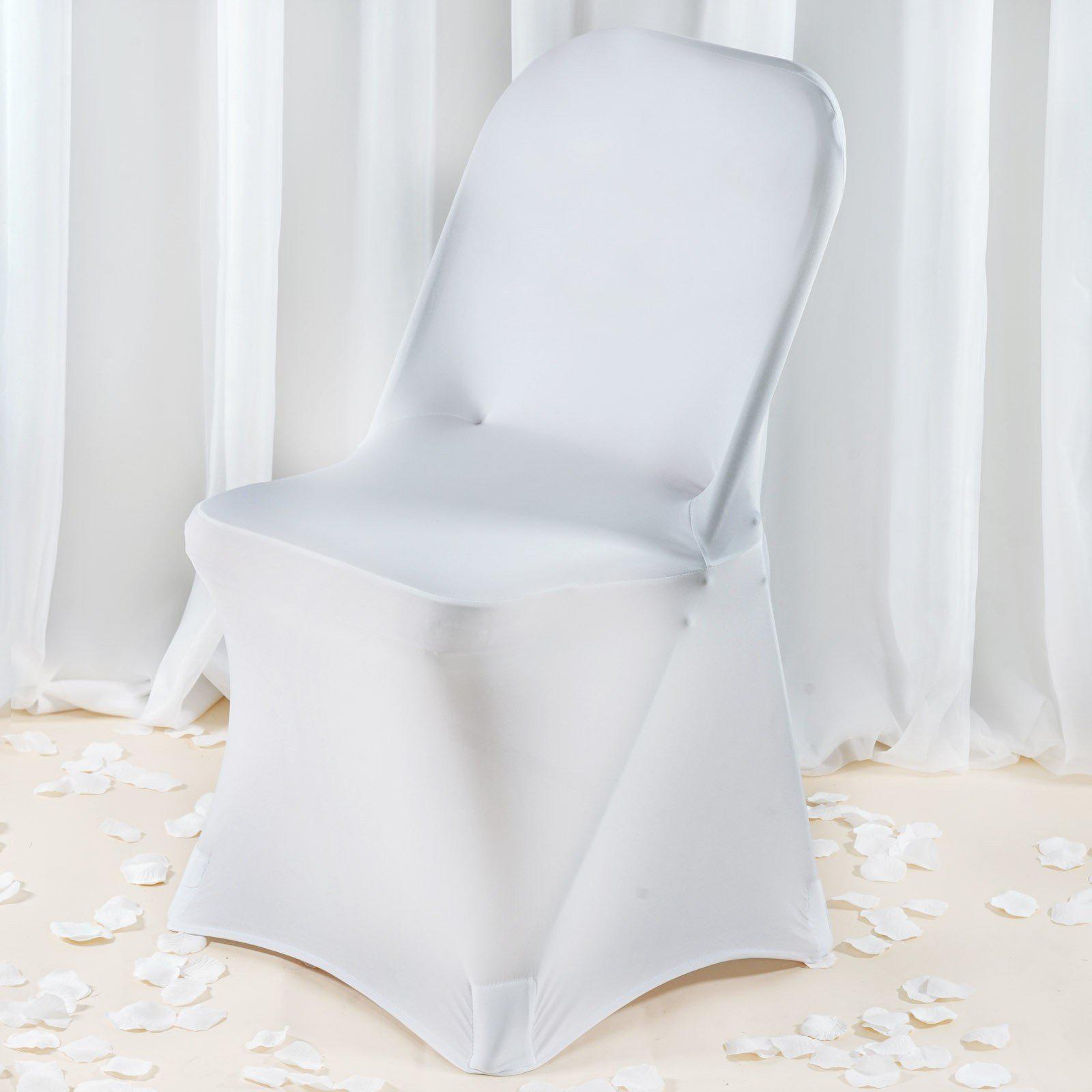 Premium Spandex Chair Cover with Foot Pockets for Folding Chairs White - Stretch Fitted 220GSM Fabric for Weddings & Gatherings - Linen Luxes