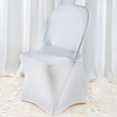 Premium Spandex Chair Cover with Foot Pockets for Folding Chairs White - Stretch Fitted 220GSM Fabric for Weddings & Gatherings - Linen Luxes