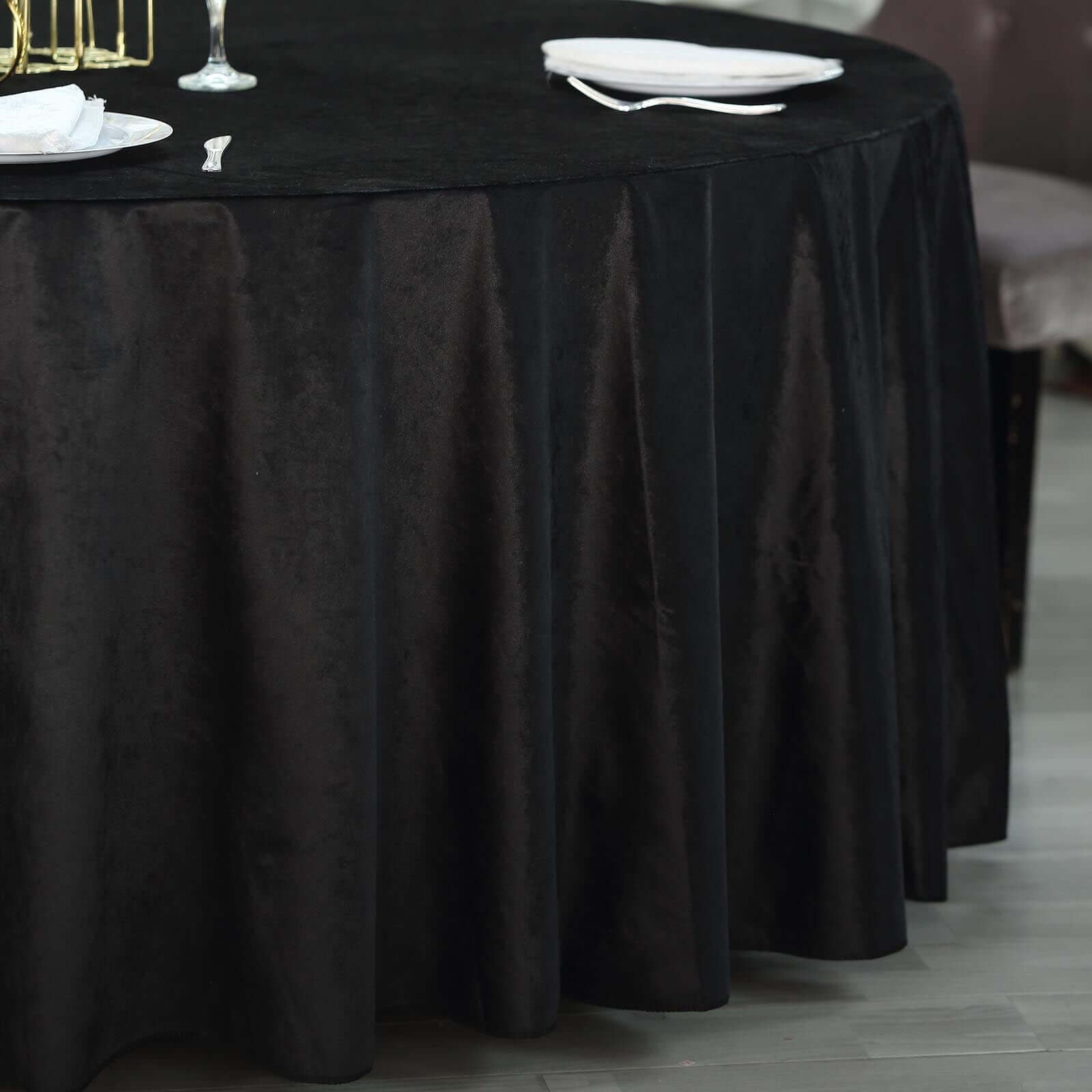 Premium Velvet 120" Round Tablecloth Black - Reusable Soft & Seamless Table Cover for Upscale Events - Linen Luxes